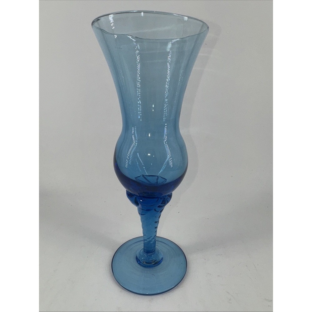 Vintage‎ Blue Art Glass Goblet Vase Hand Blown Mid Century Style Murano Blenko